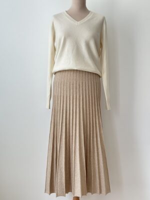 Beige pleated long cashmere skirt - Anna