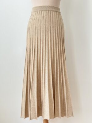 Beige pleated long cashmere skirt - Anna03