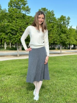 Wool gray knit skirt for woman with elastic waist - Eva