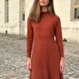 Mid-length pleated cashmere and merino wool dress - Elena - orange red