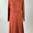 Mid-length pleated cashmere and merino wool dress - Elena - red orange