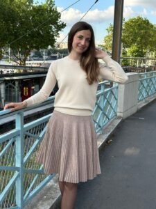 Pleated knit skirt in merino wool 100% mid-length camel beige - Louise buy the skirt in wool