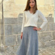 Long pleated knitted skirt in gray merino wool Vanessa01