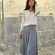 Vanessa long pleated knitted skirt in gray merino wool warm women's skirt