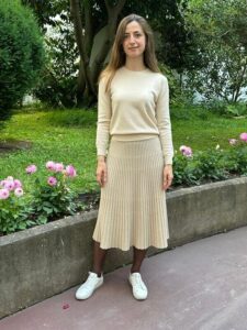 Beige Pleated Midi Skirt in Cashmere - Julie