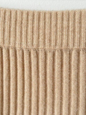 Jupe maille beige plissée en cachemire 100%, longueur midi - Julie - taille élastique