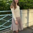 Pleated knit skirt in merino wool 100% mid-length camel beige - Louise