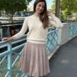 Pull laine beige femme avec un col rond, maille serrée laine mérinos