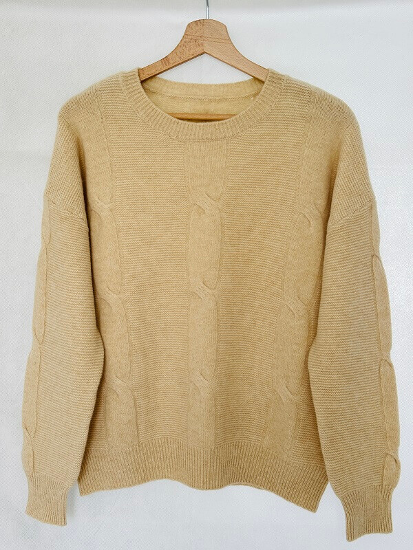 Pull Vintage Femme Pure Laine Beige - Col Rond - Taille UK 10-12 - PINGOUIN
