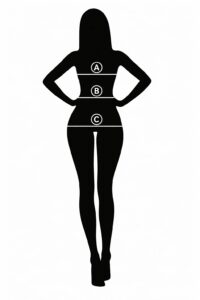 Silhouette avec mesures corporelles petite jupe noire