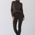 Leggings laine de yak femme portés, coupe ajustée et confortable