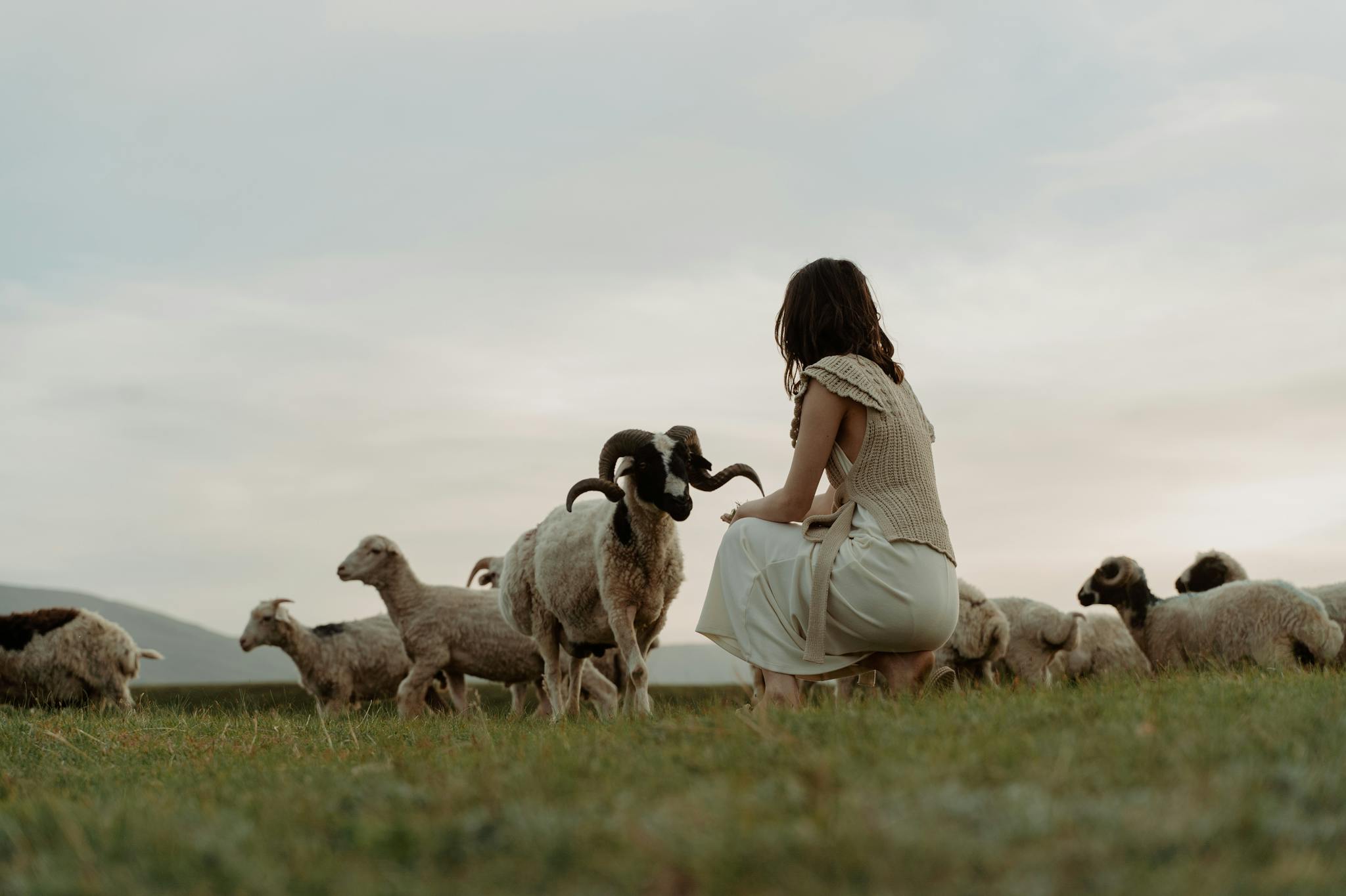 a peaceful countryside moment with a woman